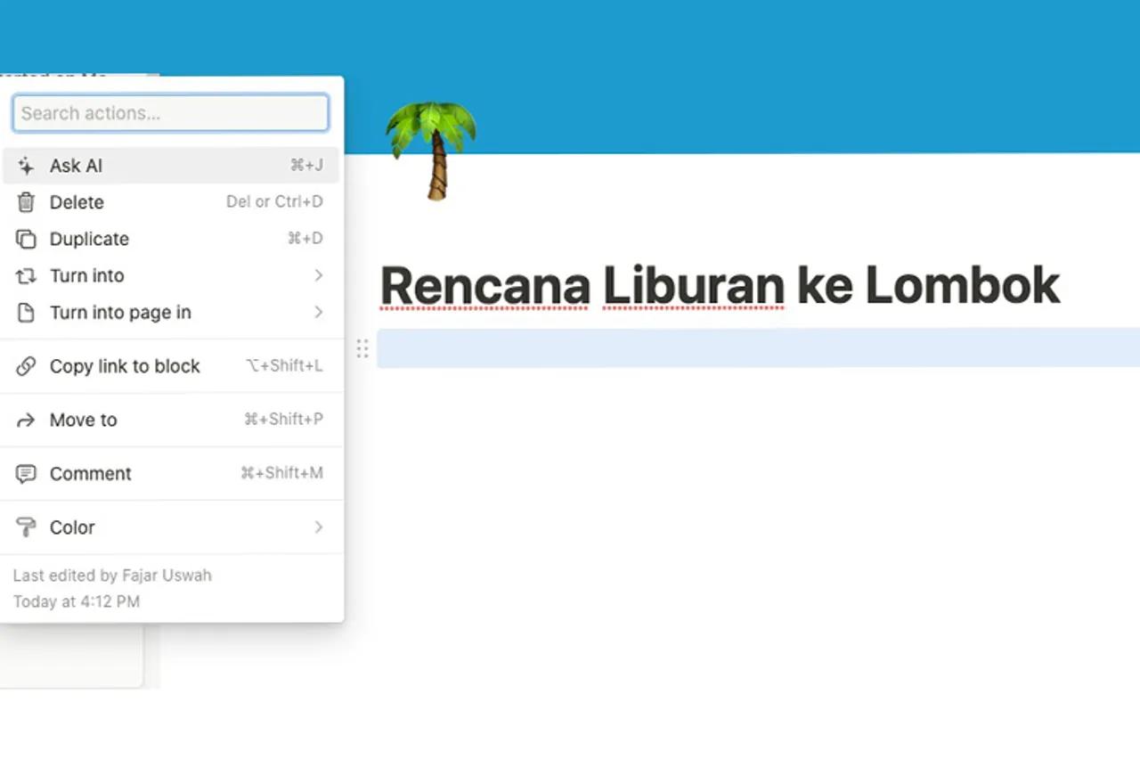 Tutorial Membuat Rencana Liburan dengan Notion AI